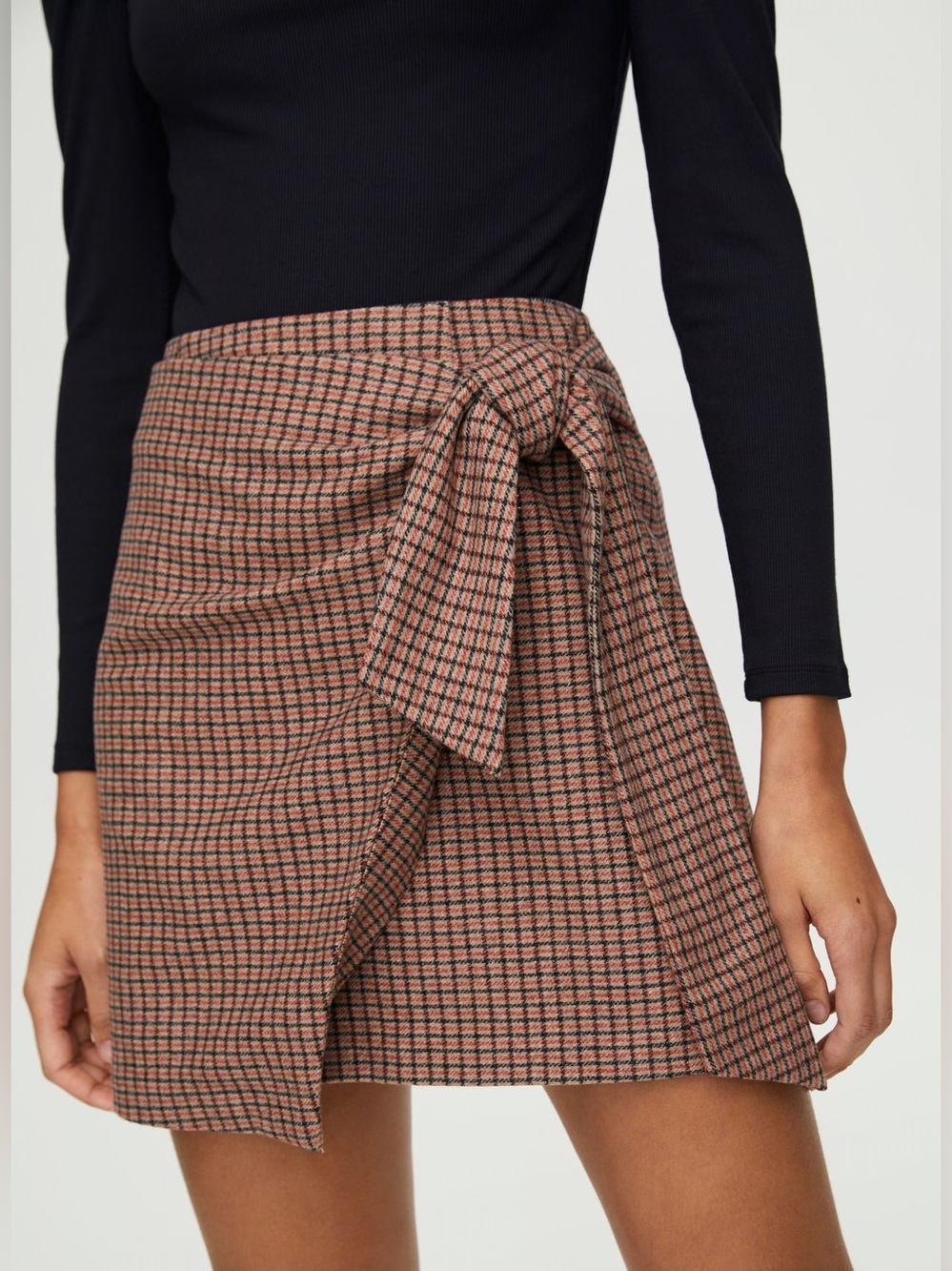 Wilfred Aritzia Elliot Plaid Wool Cashmere Wrap Mini Skirt NWT Size 8